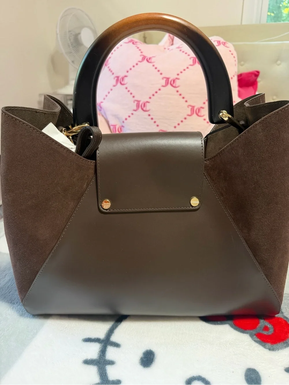 Claudia Brown Leather & Suede Top-Handle Satchel/Crossbody